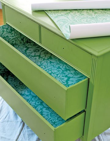 Photo via http://dishfunctionaldesigns.blogspot.com/2012/02/upcycled-dressers-painted-wallpapered.html